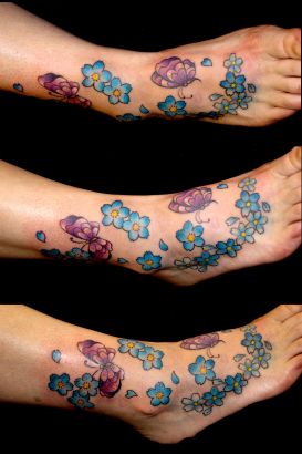 Cherry Blossom Tattoo On Ankles